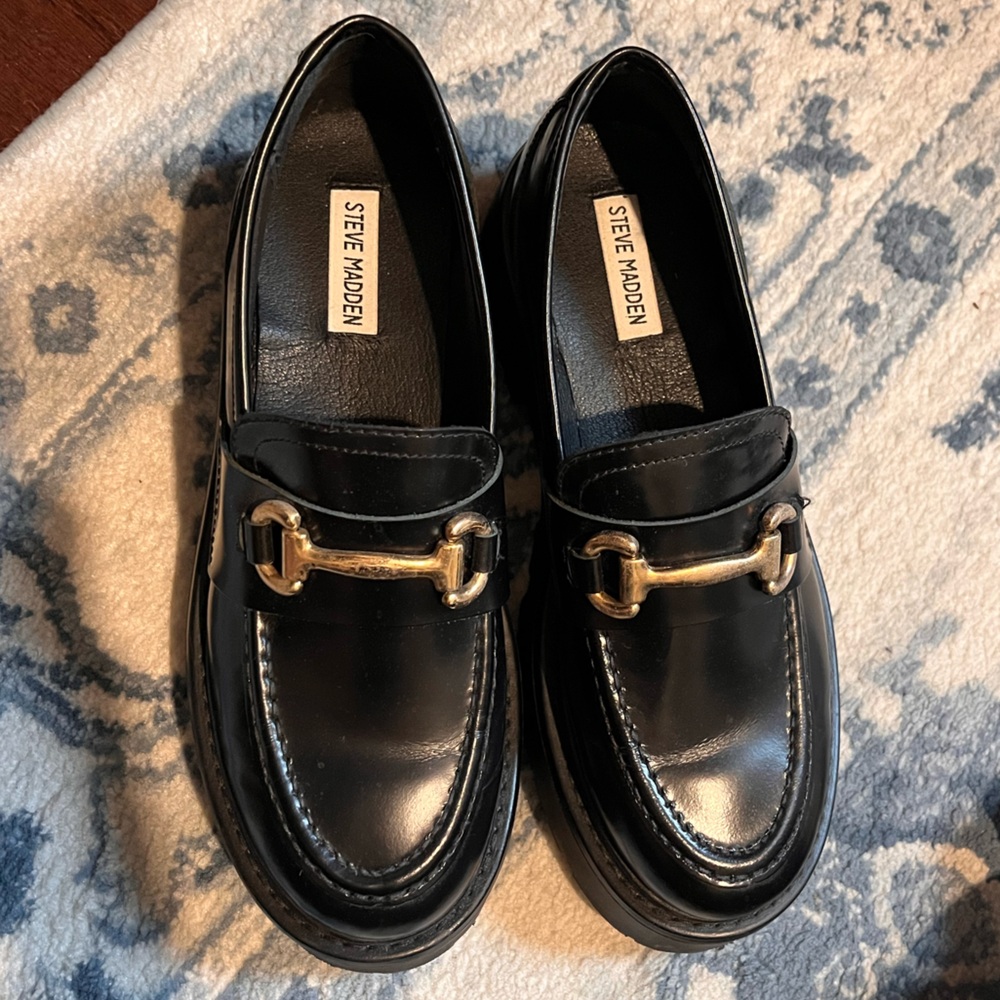 Steve Madden Black Loafers with Gold Detail